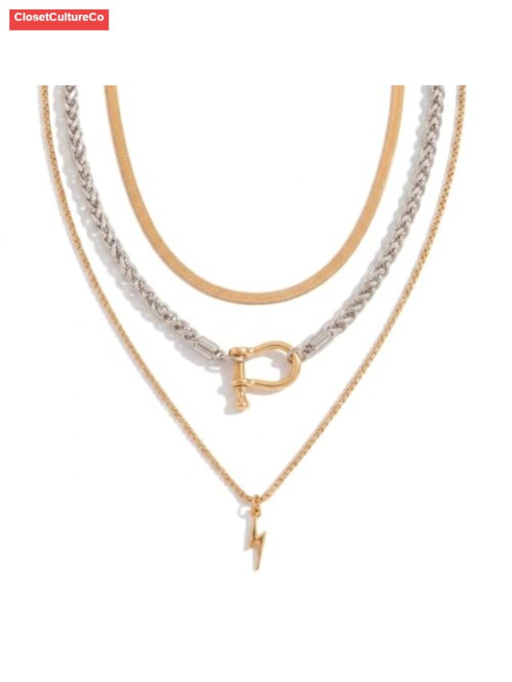 QCWN Two Tone Layered Necklaces Women Mixed Metal Chunky Coin Jewelry